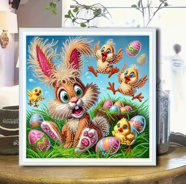 Diamond Painting Glückliche Küken mit Hase